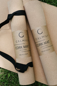 Cork yoga mat with carrying strap